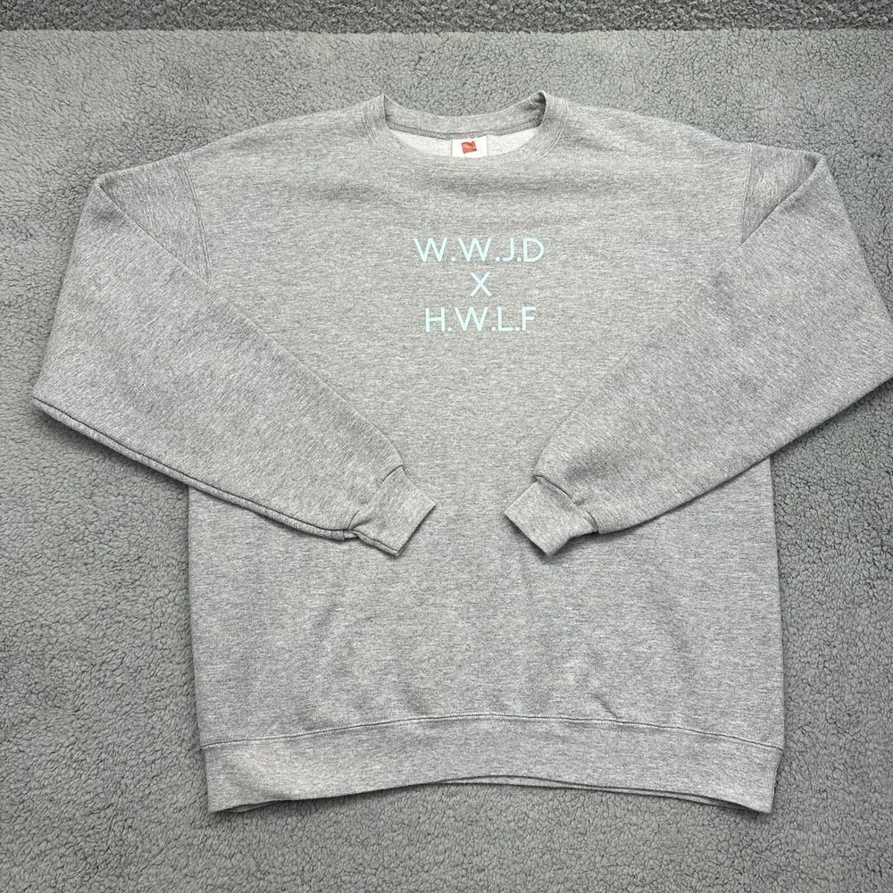 W.W.J.D X H.W.L.F Size Medium Hanes Ecosmart‎ 50/50 Crewneck Sweatshirt Love 1st